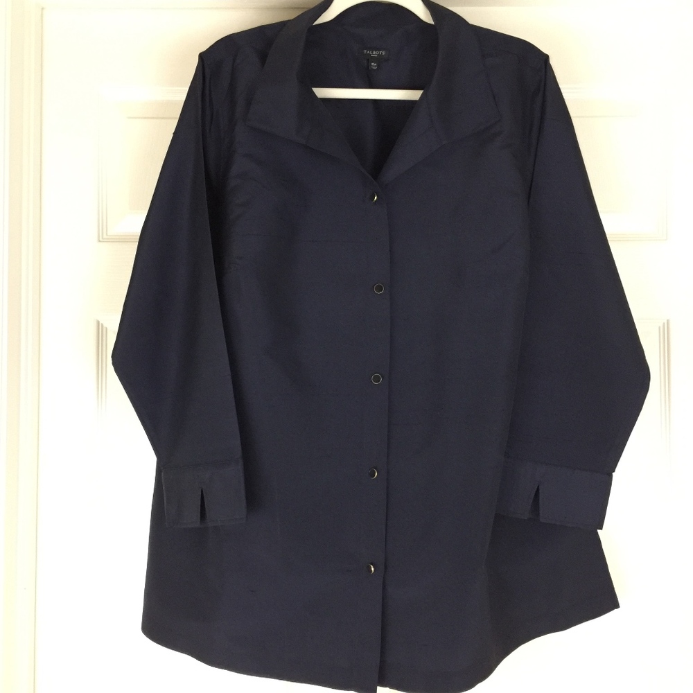 Talbots silk dupioni top jacket NWOT navy blue